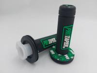 Ручки руля гріпси Protaper чорні з зеленим написом зі стержнем газу